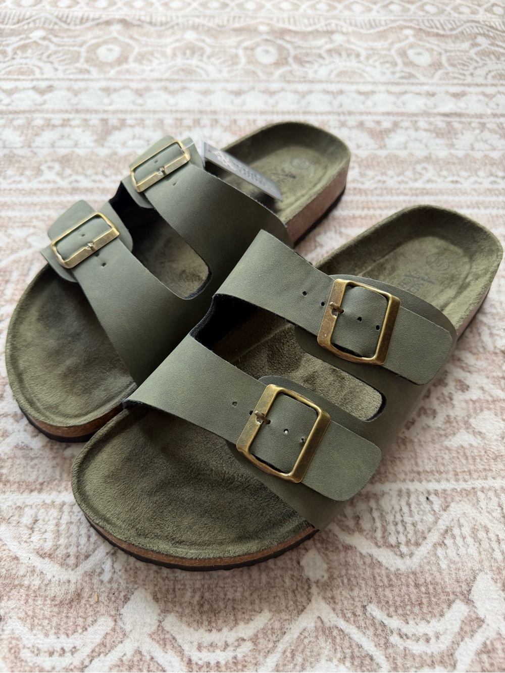 American Exchange Men’s Suede Cork Sandals Green Adjustable Buckle Slides Size10